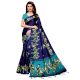 Navy Blue Kathak Women's Khadi Silk Printed Saree With Blouse Piece