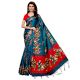 Blue With Red Kathak Women's Khadi Silk Printed Saree With Blouse Piece