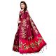 Wine Color Kathak Women's Khadi Silk Printed Saree With Blouse Piece