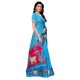 Blue Bullock Cart Village Scene Women's Khadi Silk Printed Saree With Blouse Piece