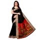 Black Khadi Silk Printed Kalamkari Saree With Tessle And Blouse Piece