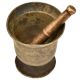 Old Solid Thick Footed Brass Urn Shaped Mortar and Pestle