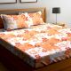 Orange Floral Square Blocks  104 TC Cotton 1 Queen Bedsheet with 2 Pillow Covers