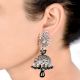 Sterling 92.5 Pure Silver Designer Earrings Jhumkies With Black Beads and Bird Stud