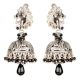 Sterling 92.5 Pure Silver Designer Earrings Jhumkies With Black Beads and Bird Stud