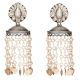 92.5 Sterling Silver Pearl Tassel Jhumkas Earrings With Engraved Floral Stud