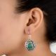 92.5 Sterling Silver Drop Earring With Green Malachite Engraved Earrings