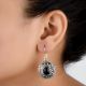 92.5 Sterling Silver Earrings Round Onyx Decorative Dangle Earrings