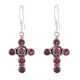 92.5 Sterling Silver Earrings Red Garnet Cross Hanging Earrings