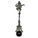 Brass Dancing Ganesha Havan Spoon With Peacocks With Green Finish