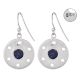 92.5 Sterling Silver Earrings Round Lapis Lazuli Floral Carvings Danglers