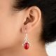 92.5 Sterling Silver Earrings Red Coral Hoop Earrings