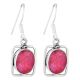 Sterling Silver Earrings Square Frame Oval Pink Tourmaline Earring