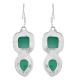 Sterling Silver Earrings Twin Green Onyx in Square And Teardrop Dangler Earrings