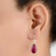 92.5 Sterling Silver Earrings Bezel Set Pink Tourmaline Simple Drop Earrings
