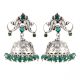 92.5 Sterling Silver Earrings Twin Peacock Oxidised Green Onyx Jhumki Earrings