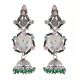 92.5 Sterling Silver Earrings Long Intricate Pink Tourmaline And Green Onyx Studded Jhumkas