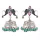 92.5 Sterling Silver Earrings Twin Peacock Pink Tourmaline And Green Agate Beads Jhumkis