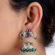 92.5 Sterling Silver Earrings Twin Peacock Pink Tourmaline And Green Agate Beads Jhumkis