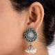 Traditional 92.5 Sterling Silver Earrings Fancy Designer Green Onyx Stone Oxidized Jhumki Earrings