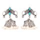 92.5 Sterling Silver Earrings Twin Peacock Oxidized Turquoise Jhumki Earrings