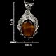 92.5 Sterling Silver Tiger Eye Stone Brown Unisex Pendant