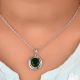 92.5 Sterling Silver Pendant Round Cut Stone Green Onyx Round Engraved Border