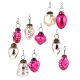 Set of 25 Handmade Pink  And Silver Glass Christmas Ornaments In Assorted Styles