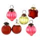 Set of 6 Handmade Red Pink And Olive Mini Christmas Ornaments In Assorted Styles