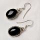 92.5 Sterling Silver Earrings Black Onyx Cabochon Bezel Set Drop Earrings