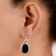 92.5 Sterling silver Earrings Oval Cabochon Black Onyx Bezel Set Hanging Earrings