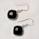 92.5 Sterling Silver Earrings Black Onyx Square Design Bezel Set Drop Hanging earrings