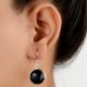 92.5 Sterling Silver Earrings Round Onyx Stone With Ring Border Drop Earrings
