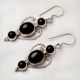 92.5 Sterling Silver Earrings Long Two Black Onyx And One Long Designer Dangler Earrings