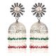 92.5 Sterling Silver Earrings Big Floral Stud Small silver red and Green Onyx Chandelier Tassel Jhumkis