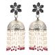 92.5 Sterling Silver Earrings Lotus Flower Jhumkis With Silver Beads And Red Onyx Beads Tassels
