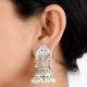 92.5 Sterling Silver Earrings Abstract Stud Design Jhumki  With Hanging Silver Beads