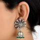 92.5 Sterling Silver Earrings Big Flower Jhumki Green Onyx tassel Hanging  Beads