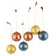 Hand Painted Paper Mache Blue Yellow Red Ball Ornaments Golden Leafy Pattern (Set Of 6)