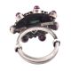 Oxidized 92.5 Sterling Silver Ring Adjustable With Onyx in centre and Amethyst Stone In Border (Free Size)