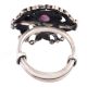 Oxidized 92.5 Sterling Silver Ring Round Amethyst and Heart Scroll Design (Free Size)
