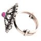 92.5 Sterling Silver Ring Oxidized  Amethyst And Leaf Pattern Adjustable Embossed Ring (Free Size)
