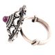 Oxidized 92.5 Sterling Silver Ring With Scroll Design Petals And Amethyst Stone (Free Size)
