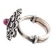 92.5 Sterling Silver Ring Oxidized Adjustable Amethyst Studded Engraved Design Designer Ring (Free Size)