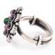92.5 Sterling Silver Ring Round Amethyst stones and Onyx Studded Statement Ring (Free Size)