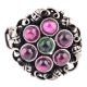 Engraved 92.5 Sterling Silver Ring Amethyst Stone Circle With Onyx Stone In The Centre (Free Size)