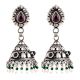 Amethyst Studded 92.5 Sterling Silver jhumki Earrings  With Onyx Stone And Green Onyx Beads