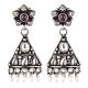 Triangular 92.5 Sterling Silver Dangler Earrings green Onyx beads And Floral Amethyst Stud
