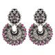 92.5 Sterling Silver Chandbali Earrings Big Floral Stud And Leaves and Amethyst Stoned Hanging