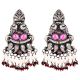 Long Floral 92.5 Sterling Silver Earrings Peacock Motif Pearl And Red Agate Tassels